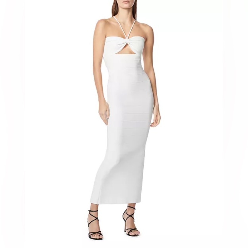 NWOT HERVE LEGER ICON GATHERED STRAPPY GOWN
ALABASTER / S
